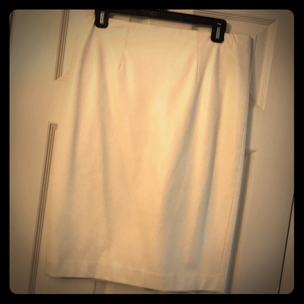Off White Faux Leather Pencil Skirt